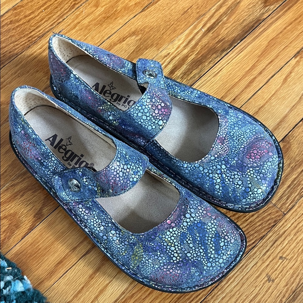 Alegria Paloma Blue Bubbles Mary Jane Clogs Size 37